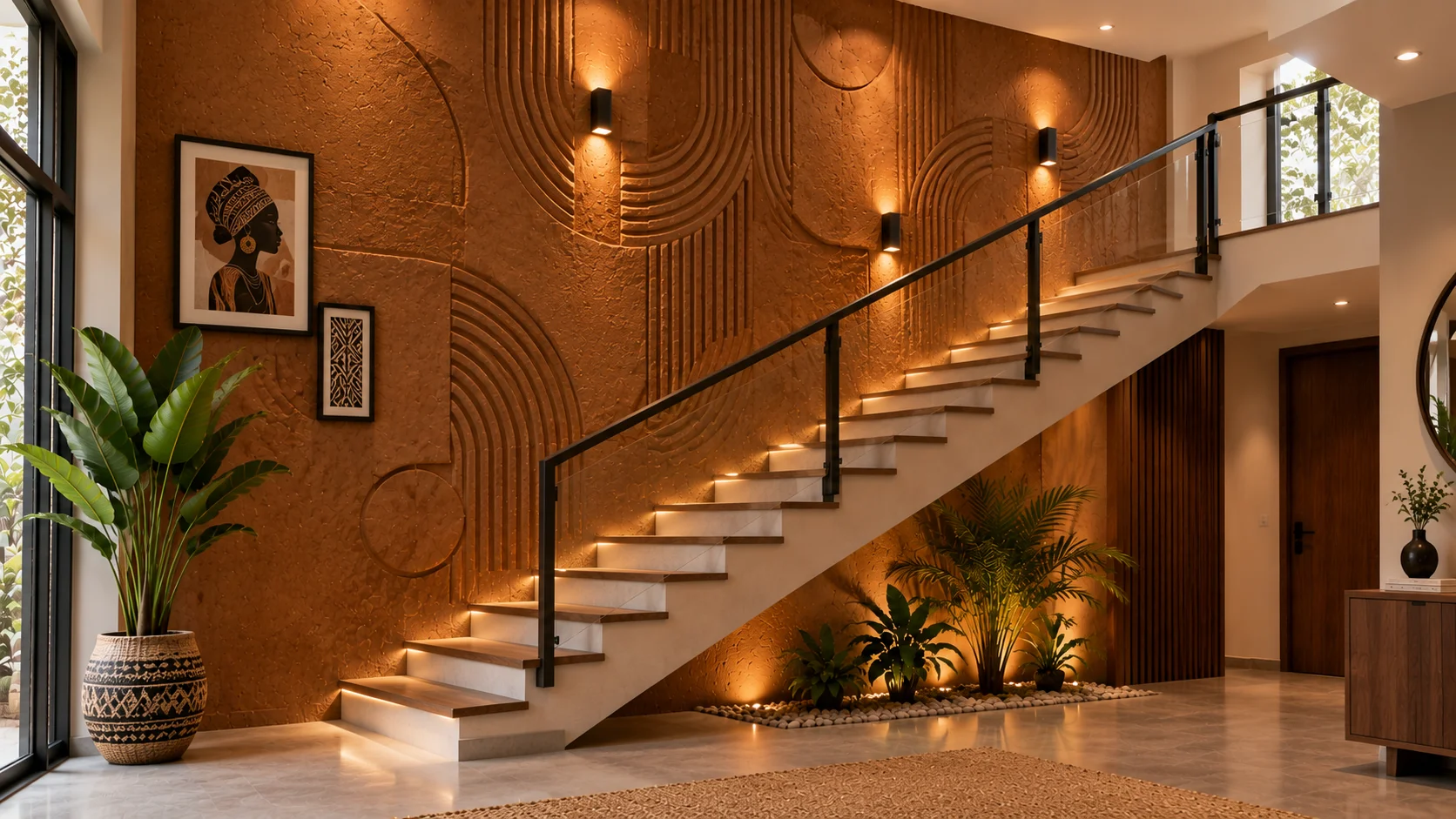 the wall along a staircase